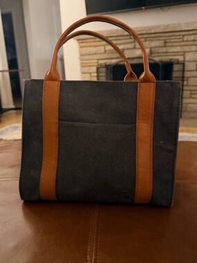 Joy Susan Mini Tote in Charcoal Canvas with Tan Leather Trim